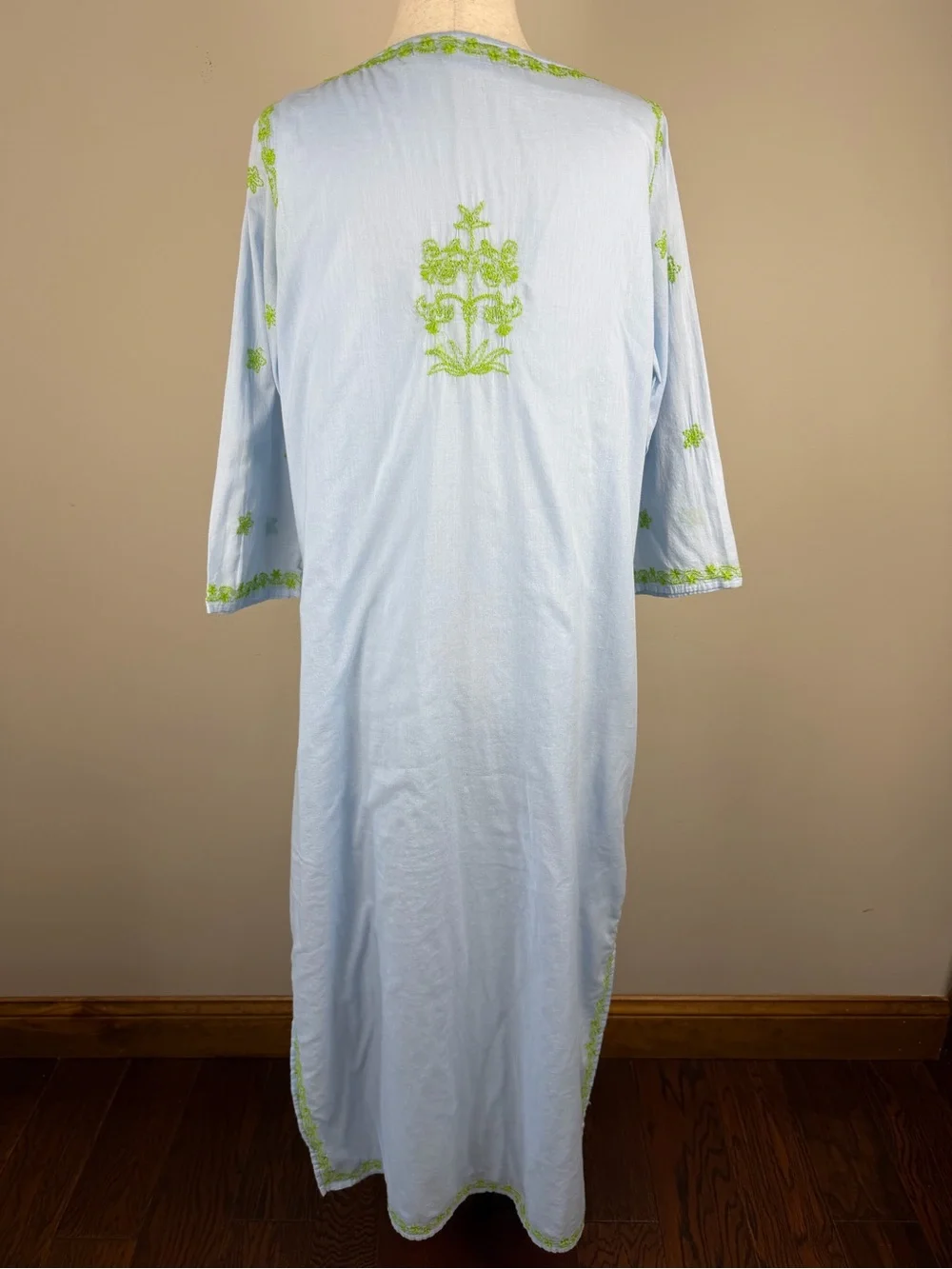 Gretchen Scott Blue Embroidered Kaftan Dress Size Small Resort Cover Up Tunic - Picture 12 of 16